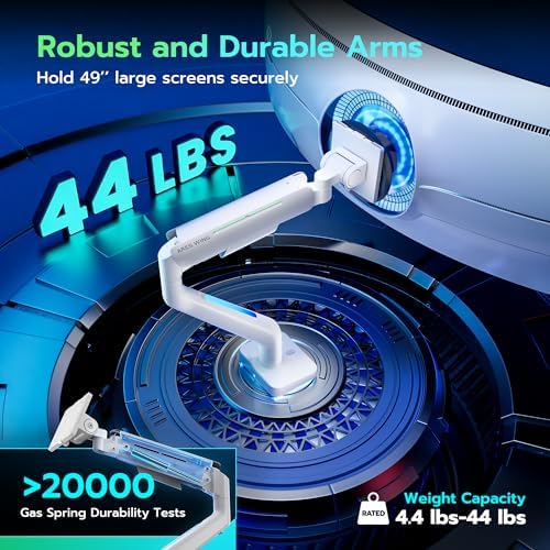 ARES WING Ultrawide Monitor arm with RGB for 17-49 Inch Screen, White - Image 2