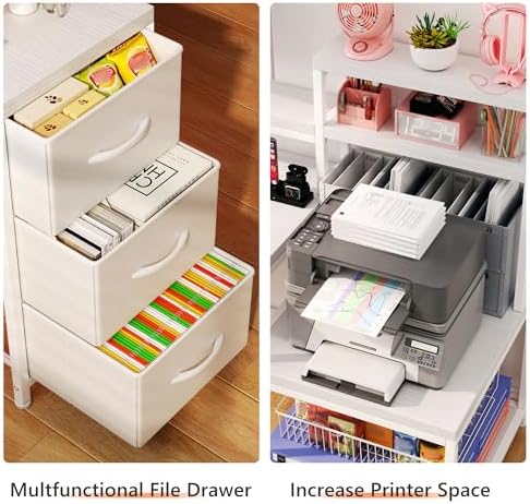 EnHomee71 White L Shaped Desk with Drawers,Printer Shelf for Home Office - Image 4