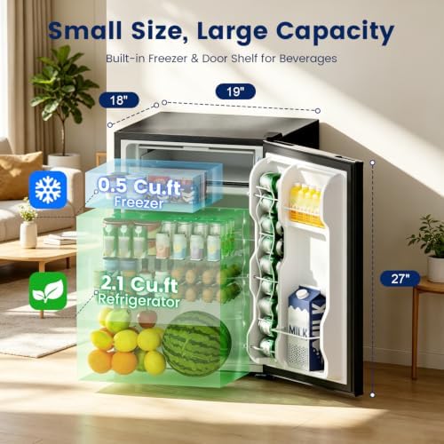 BANGSON 2.6 Cu Ft Small Fridge with Freezer for Office Silver - Image 2