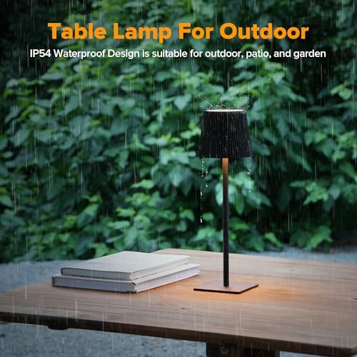 LUTEC 4 Pack Cordless Table Lamp,6000mAh Rechargeable Battery Operated Desk Lamp,Two Adjustable Heights,Waterproof, Touch Control & 3 Color Stepless Dimming for Restaurant/Bedroom/Bars/Outdoor (Black) - Image 5