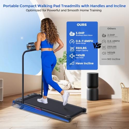 Portable Walking Pad Treadmills for Home with Handle Bar & Incline - Image 3