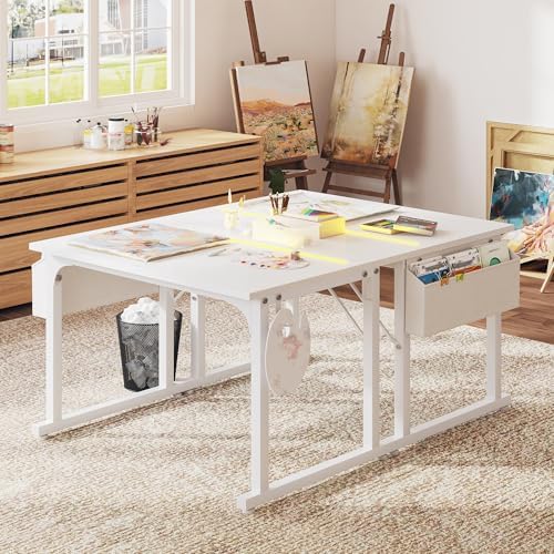 DurayLoly 32" Gaming Desk with Waterproof LED Lights for Bedroom,White - Image 6