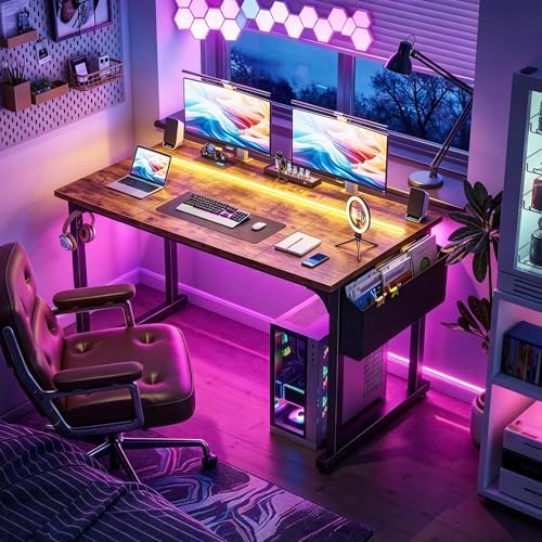DurayLoly 48" Computer Desk with Waterproof LED Lights for Bedroom,Brown - Image 5