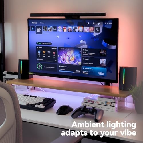 Bamboo Monitor Stand, Desk Shelf with Acrylic Legs and RGB Lights - Image 3