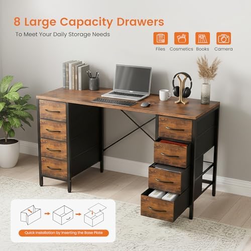 Sweetcrispy 47" Computer Desk with 8 Drawers, Home Office Desks, Brown - Image 4