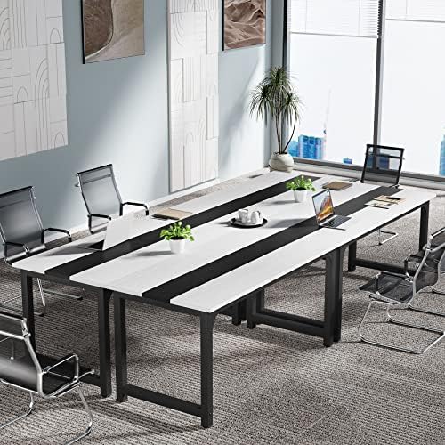 LITTLE TREE 70.8 Inch X-Large Executive Computer Office Desk, White+Black - Image 5