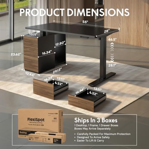 FLEXISPOT EN2 55"x28" Standing Desk Bundle with Storage Cabinet, Black - Image 3