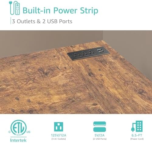 Lufeiya L Shaped Computer Desk with Drawers & Storage Shelves, 55 Inch Corner Desk with Power Outlet for Home Office Bedroom, L-Shaped Teen PC Gaming Desks with Fabric Drawer, Rustic Brown - Image 6