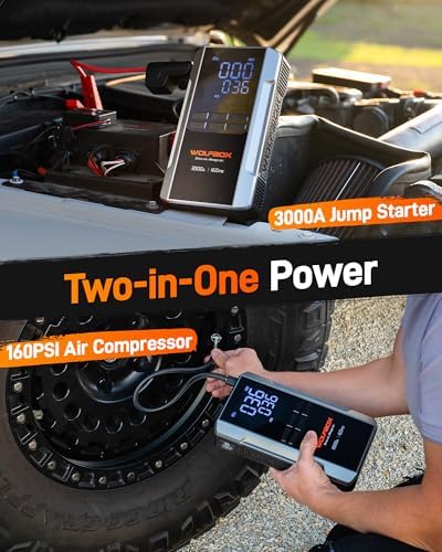 WOLFBOX MF50 Electric Air Duster-110000RPM Super Power Cordless Air Duster and WOLFBOX 3000A Jump Starter with Air Compressor, 16000mAh&160PSI Portable Car Battery Jump Starter - Image 2