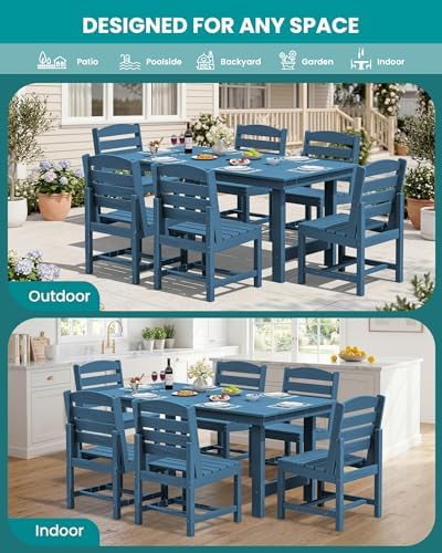 SERWALL HDPE Outdoor Dining Furniture, Outdoor Dining Set for 10, Blue - Image 6