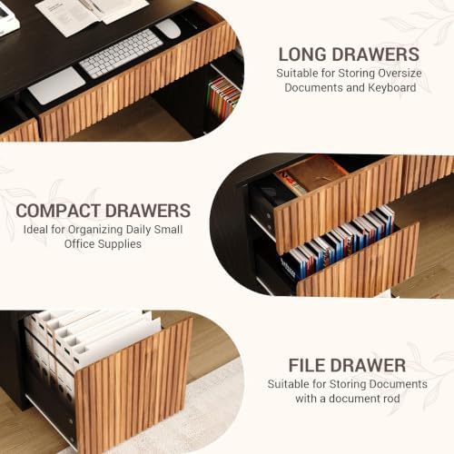 Desk with Drawers, 58 Inch Executive Office Desk with File Drawer, Black - Image 4