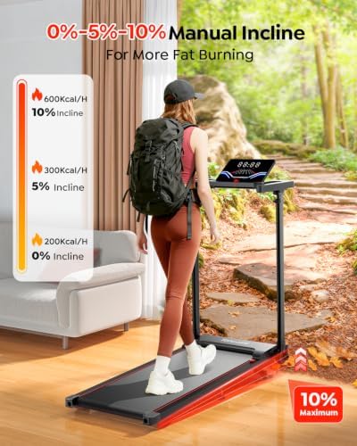 TOPUTURE Walking Pad Treadmill with Adjustable Handle Bar & Incline, Foldable Treadmills for Home Office, Portable Walking Pad with Desk, LED Display, App & Remote Control - Image 2