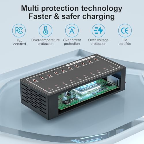 20-Port Fast Charging Station 400W, USB C and USB A Charger Dock with Smart Power Distribution Technology，for Multiple Devices, PD/QC Fast Charging Support - Image 7