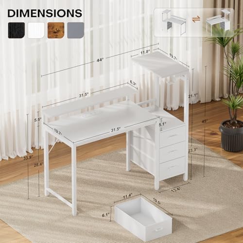 HLDIRECT 44 Inch Gaming Desk with Power Outlets & LED Lights, White - Image 2