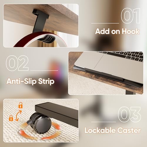 Monomi 25“ Mobile Folding Desk,Pneumatic Sit-Stand Table,No Assembly,Brown - Image 4
