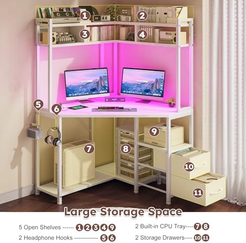 DurayLoly 63"Triangular Corner Desk with Hutch,Ample Storage for Small Room - Image 4