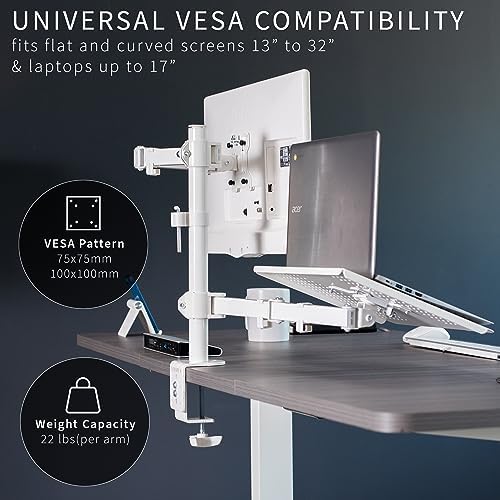 VIVO Fully Adjustable 13 to 32 inch Single Computer Monitor and Laptop Desk Mount Combo, Stand with Grommet Option, Fits up to 17 inch Laptops, White STAND-V002CW - Image 3