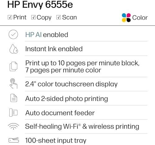 HP Envy 6555e Wireless All-in-One Color Inkjet Printer, Portobello, Print, scan, Copy, Duplex Printing Best-for-Home, 3 Month Instant Ink Trial Included, AI-Enabled (714N5A) - Image 2
