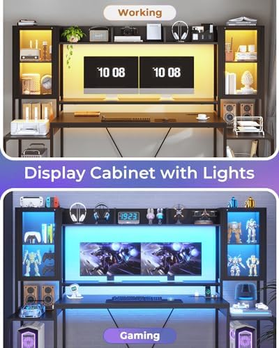 SEDETA Gaming Desk 75'' with LED Lights, Hutch and Storage Shelves, Black - Image 5