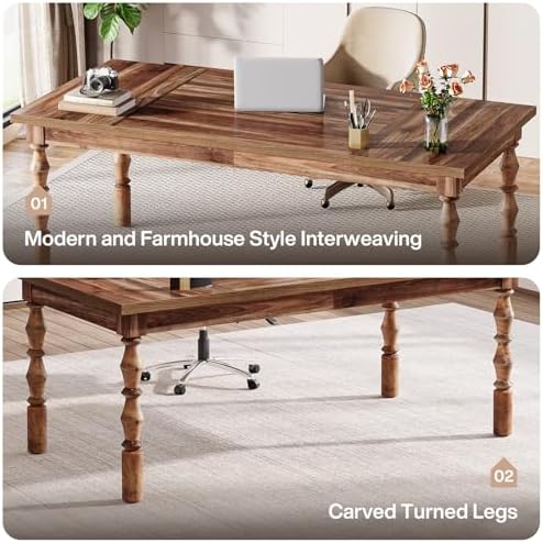 Tribesigns Large Walnut Executive Office Desk, 62" Farmhouse Computer Desk - Image 6