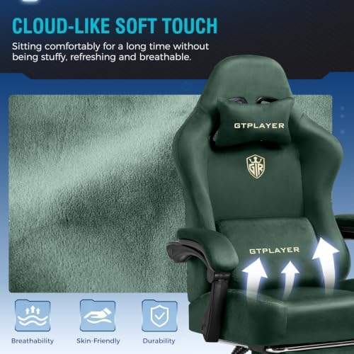 GTPLAYER Gaming Chair Fabric with Pocket Spring Cushion, Big and Tall Gamings Chairs 350LBS High Back Computer Chair with Footrest for Adults Lumbar Support Swivel Game Chair for Office Gaming Green - Image 5