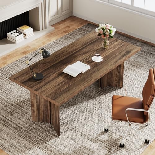 Tribesigns 63-inch Executive Desk, Vintage Office Computer Desk with Large Tabletop, Farmhouse Wood Writing Conference Table Workstation for Home Office, Study, Dark Brown - Image 5
