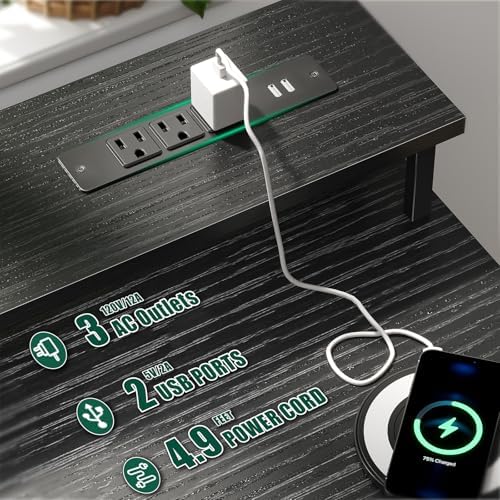 Korfile 55 Inch Gaming Computer Desk with Power Outlets,LED,5 Drawers,Black - Image 4