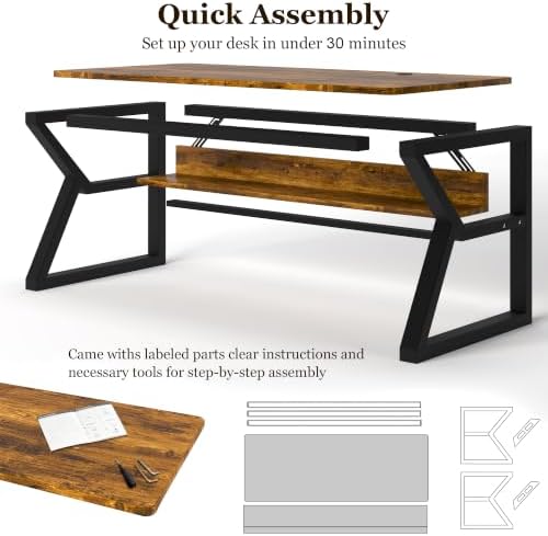 Computer Desk, Office Desk with Storage(55 x 19.7 in, Rustic Brown) - Image 6