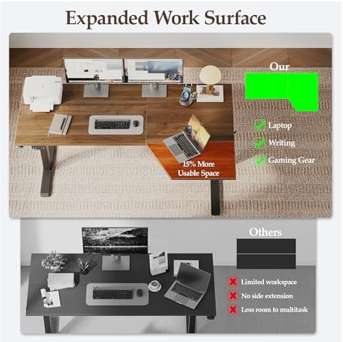 Klicelor L Shaped Standing Desk 55 x 31.5 Inch, Electric Height Adjustable Corner Desk for Home Office Workstation, Ergonomic Sit Stand Computer Table with Memory Controller, Dark Walnut - Image 4