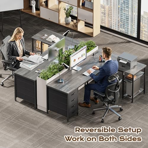 Huuger 55 Inch L Shaped Desk with Fabric Drawers, Reversible Computer Gaming Desk with Power Outlets and USB-C Port, Adjustable Side Storage Shelves, for Work Study Corner Home Office, Grey,1CD078H - Image 2