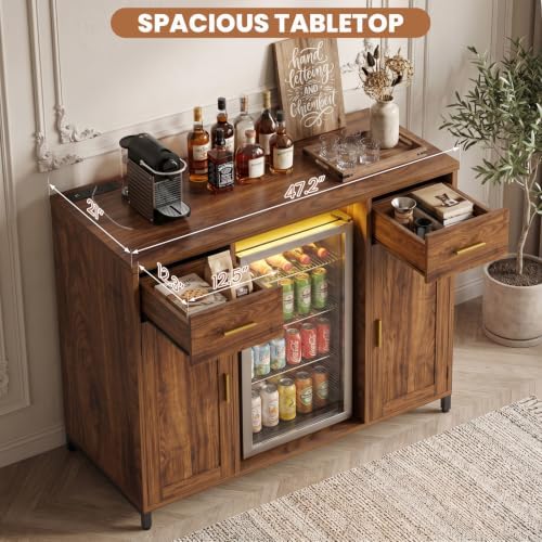 Unikito Coffee Bar Cabinet with Mini Fridge Space & Power Outlet, Walnut - Image 6