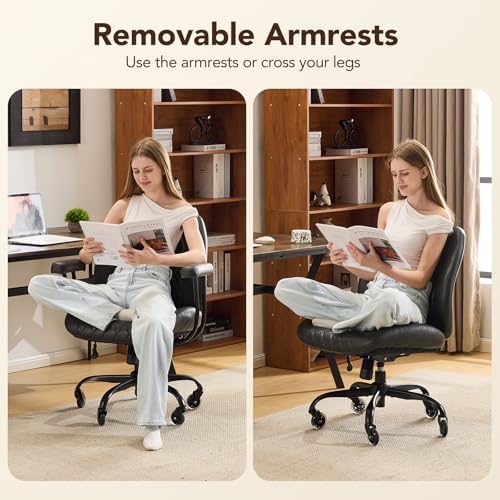 YFO Home Office Desk Chair Office Rubber Casters Ergonomic Computer Chair with Lumbar Support Adjustable Height Rolling Swivel Executive Task Armrests Chair， Black PU - Image 6
