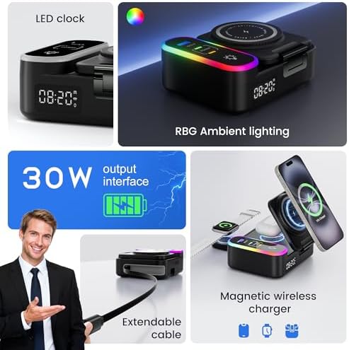 8-in-1 Foldable Wireless Charging Station for Apple Devices with Clock, 65W - Image 3
