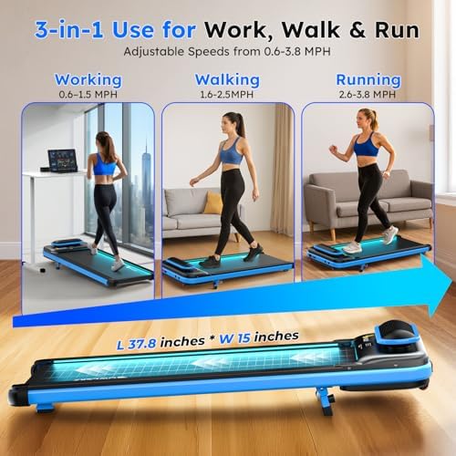 OWLSKY Walking Pad & App, 2 in 1 Under Desk Treadmill for Home & Office, 2.5 HP Quiet Mini Treadmill Max 250 lbs with Remote Control & LED Display, Compact Tapis Roulant (Blue) - Image 6
