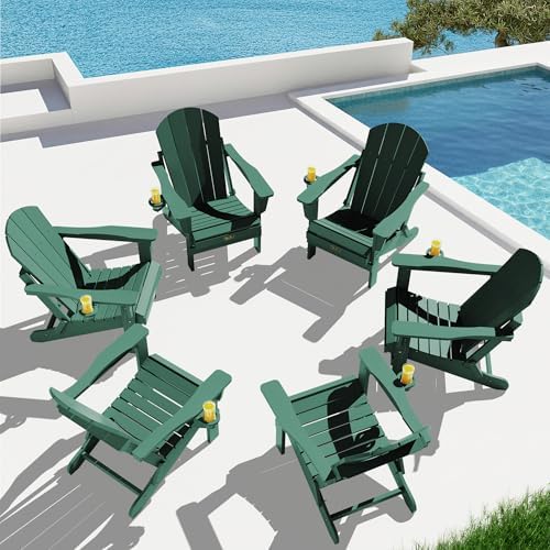 SERWALL Folding Adirondack Chair Set of 2 with Cup Holder, Fire Pit -Green - Image 2