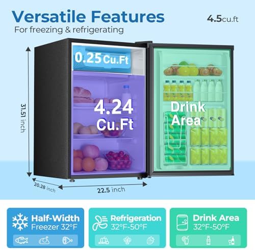 Electactic 4.5 Cu.ft Mini Fridge with Freezer, Compact Refrigerator, Reversible Door, Adjustable Thermostat, Low Noise, Energy Efficient, Black - Image 3