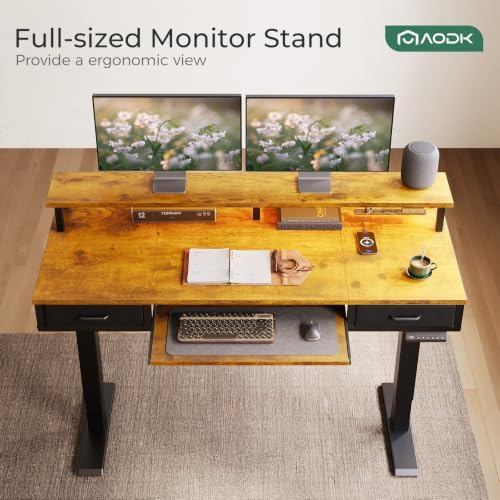 AODK 55 Inch Standing Desk with Drawers & Keyboard Tray, Rustic Brown - Image 5