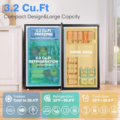 OSTBA 3.2 Cu.Ft Mini Fridge with Freezer, Single Door Compact Refrigerator - Image 4
