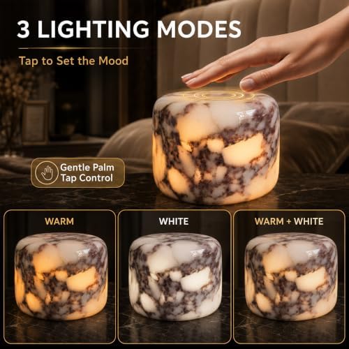 Marmor Marble Table Lamp Pat Lamp Touch Lamp Type-C 3 Way Bedside Lamps Ambient Light Bedroom Night Stands Small Night Light Decorative LED Warm Portable Lamps Rechargeable (Purple Calacatta) - Image 2