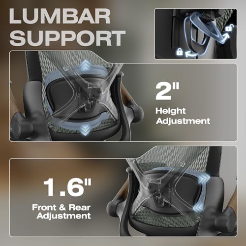 ELABEST X100 Ergonomic Mesh Office Chair with Footrest, Big and Tall Home Desk Chair with 5D Flip-Up Arms, Adjustable 3D Lumbar Support, Gaming & Executive Computer Chair (Forest Ranger) - Image 6