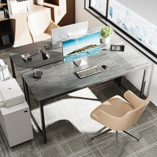 Huuger Computer Gaming Desk, 63 Inch Office Desk with Storage, Writing Work Surface for Home Office, Study, Modern Simple Style, Large Legroom, Metal Frame, Grey - Image 2