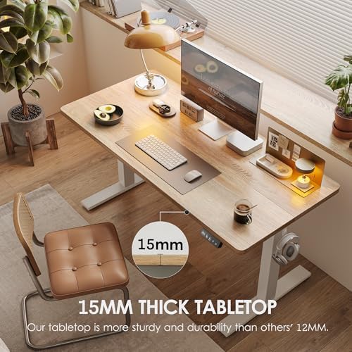 TIQLAB Height Adjustable Electric Standing Desk, 40 x 24 inch, Sit Stand Up Desk, Splice Board, Computer Home Office Desk, Maple Top - Image 3