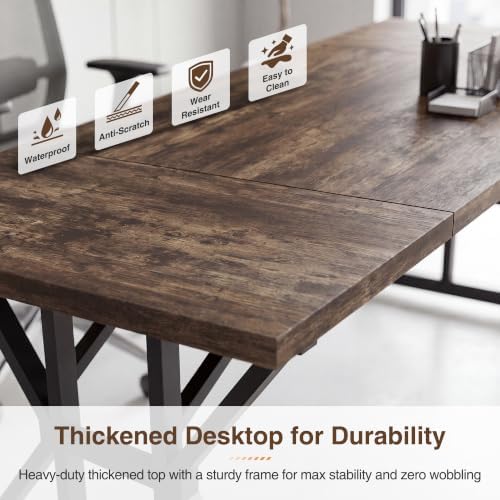 YOUDENOVA 71 Inch Executive Desk, Large Computer Office Desk Workstation with Thick Desktop & Heavy Duty Metal Legs, Modern Industrial Wood Writing Study Table for Home Office (Grey/Black) - Image 5