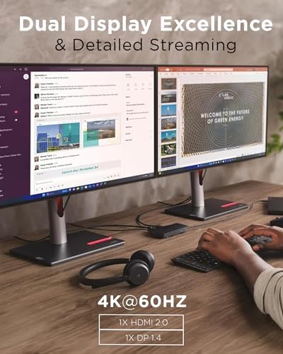 Lenovo USB-C Dual Display Travel Dock w/ 100W Power Adapter - 7 Ports, Integrated USB-C Cable, Universal Compatibility, Dual Displays at 4K - Black - Image 4