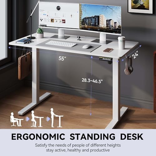55 x 24 Inch Electric Standing Desk, 3 Memory Presets, White - Image 3