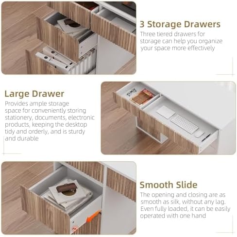 4 EVER WINNER White Desk with Drawers, 48 Inch Computer Desk with Storage - Image 5