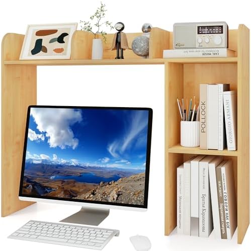 WAYTRIM Desk Shelf, Desk Hutch 3-Tier Desktop Bookshelf & Desk Organizer Shelf for Top of Desk, Wood Desktop Storage Shelf for Dorm, Office, Small Space, Desk Organizers and Accessories by WAYTRIM