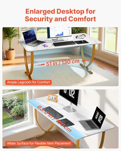 VEVOR Executive Desk, 63" W x 31.5" D Large Office Desk, Modern Computer Table Conference Meeting Room Table, Business Furniture Enlarged Desktop for Home Office, White and Gold - Image 5