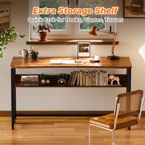 Huuger Folding Desk with Storage Shelf, 47.2 Inch Foldable Computer Table - Image 6