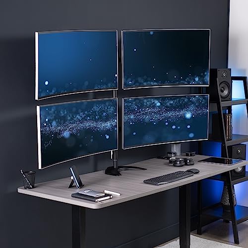 VIVO Premium Quad Ultra Wide LCD LED 27 to 38 inch Monitor Desk Stand, Free-Standing Base, Extra Tall Pole, Adjustable Telescoping Arms, Flush Wall Setup, Fits 4 Screens, Black, STAND-TS38B-4 - Image 2